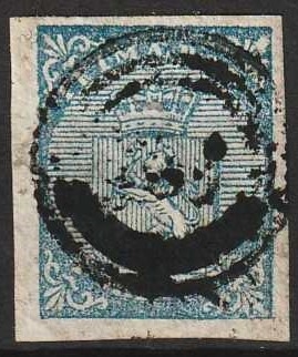 FRIMÆRKER NORGE | 1855 - AFA 1 - 4 sk. blå - Stemplet